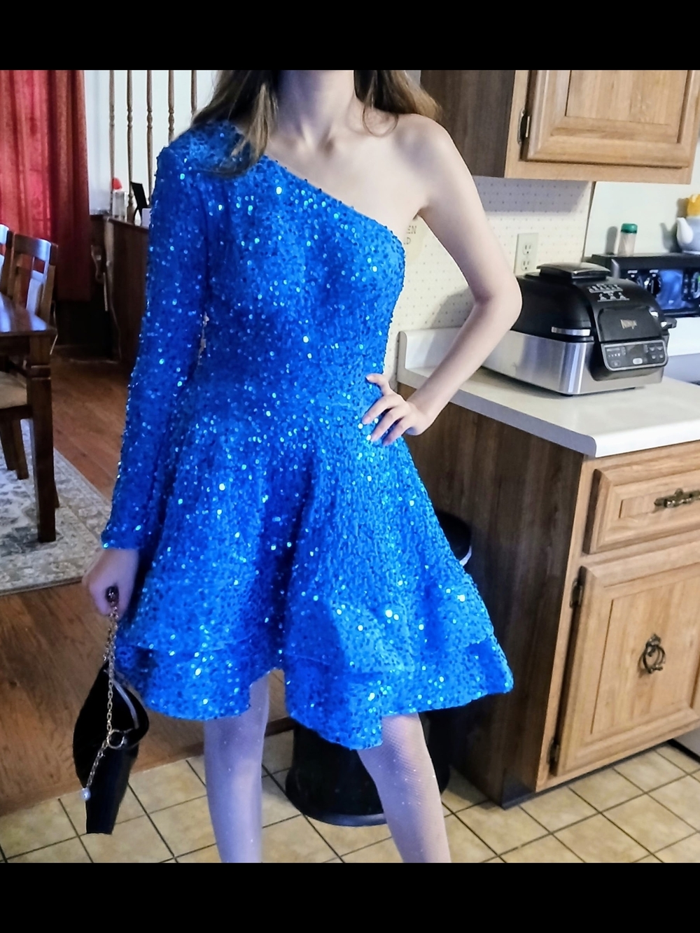 Girls One-Shoulder Blue Sequin Dress, Size 2, For Party, Prom, Or Homecoming